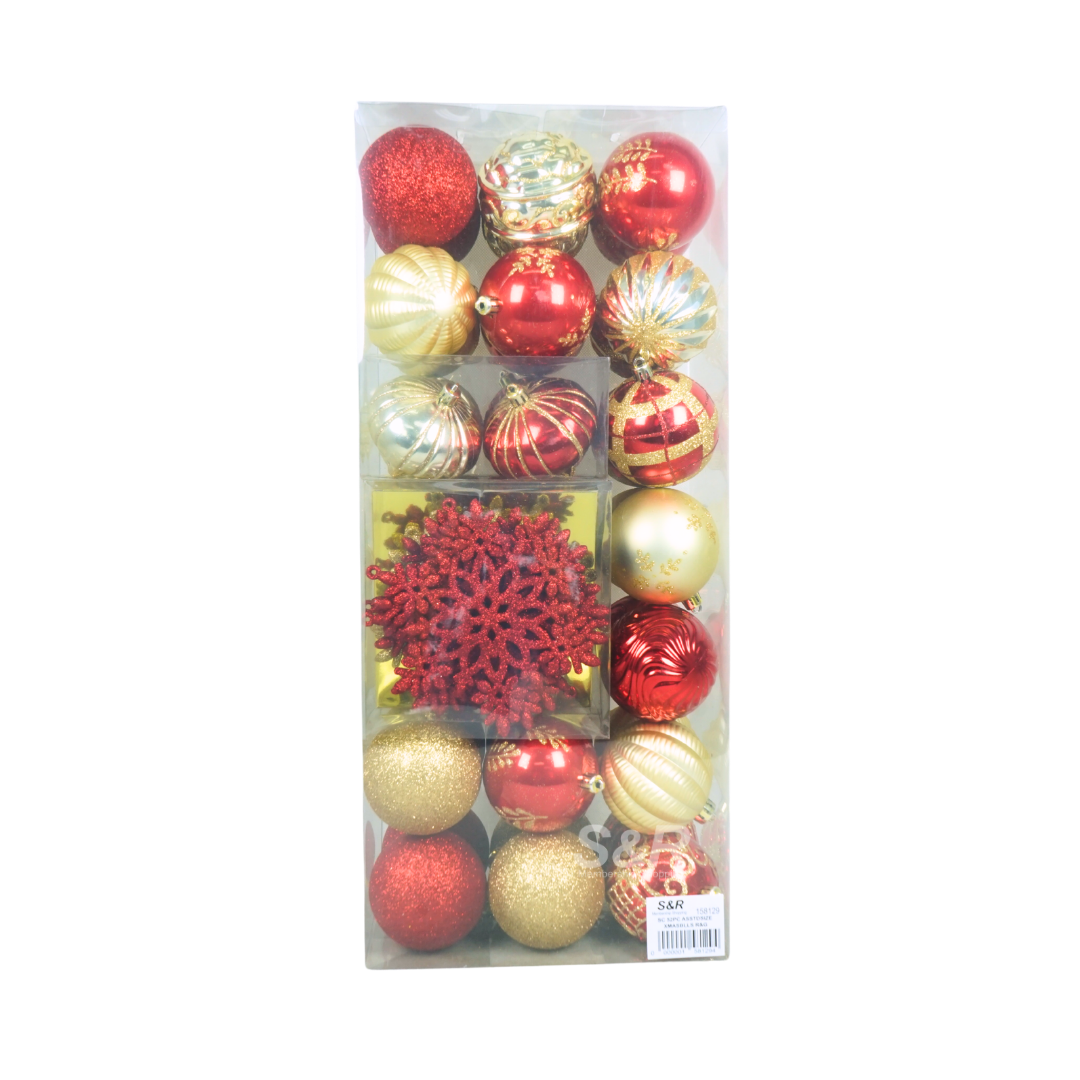 Simply Christmas Assorted Size Christmas Balls Red and Gold 52 Pieces
